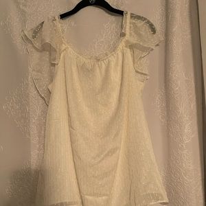 WHBM EUC Off shoulder cream with gold shimmer top XL